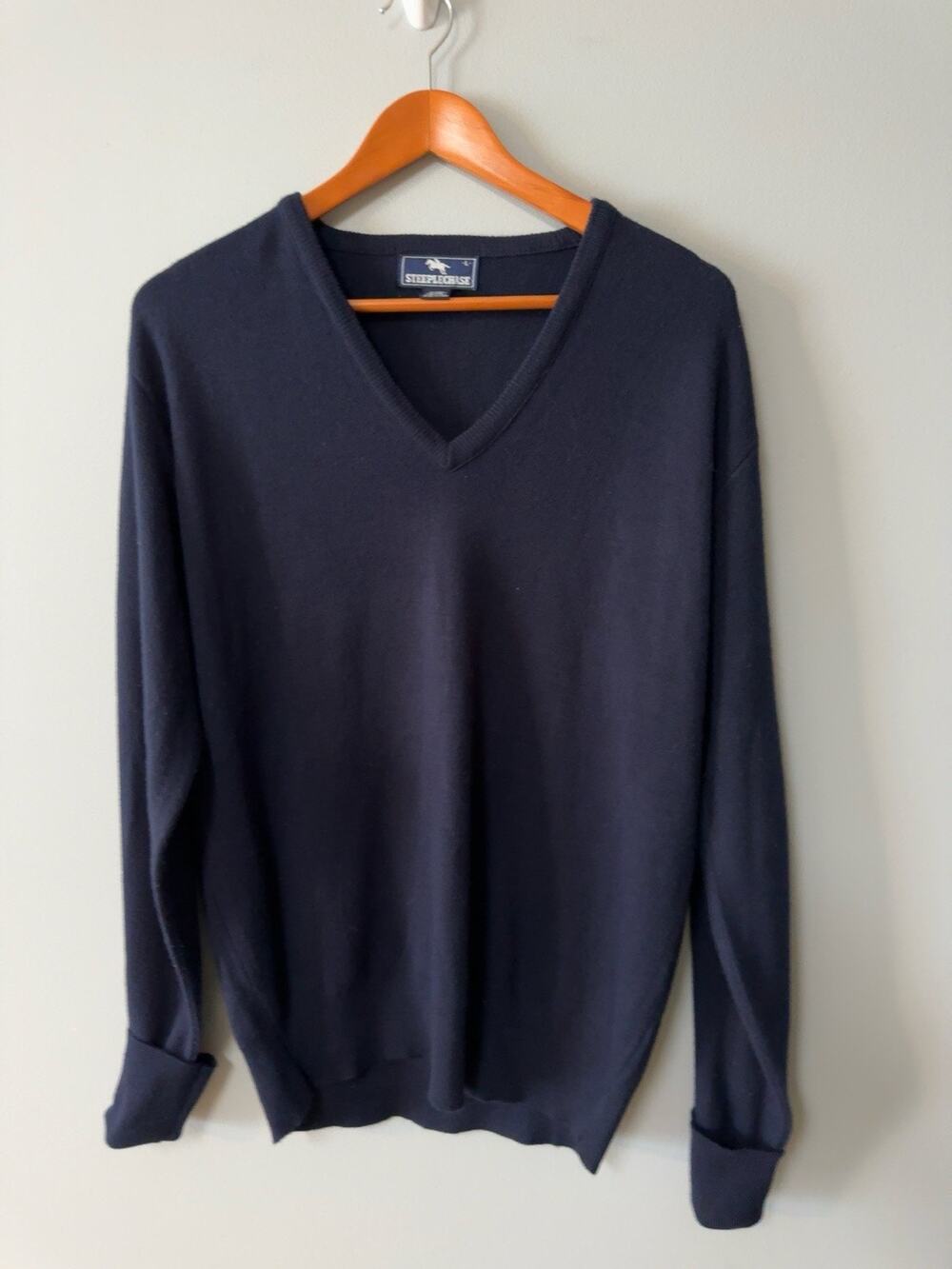 Steeplechase USA Vintage Orlon Acrylic V Neck Sweater Navy Blue Men’s Large